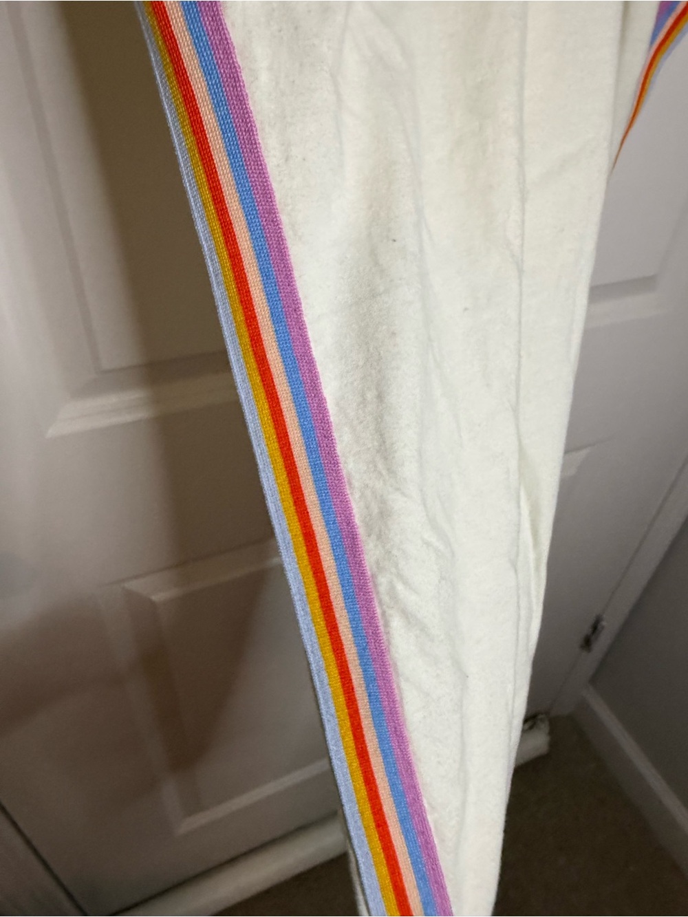 Champion Cream Sweatpants with Purple and Orange Rainbow Side Stripes - Picture 5 of 7